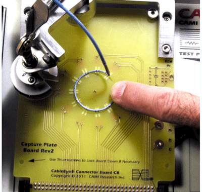 Custom plug-in board for testing catheters