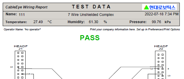 Environmental Sensor with USB Connector Test Printout with Environmental Test Conditions.